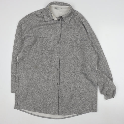 Zara Men's Grey Long Sleeve Knit Shirt - Size S