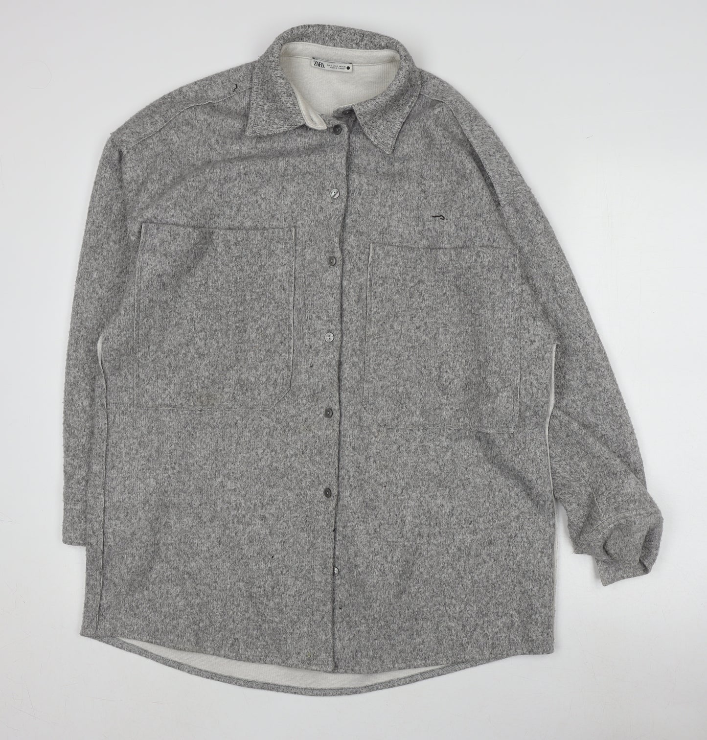 Zara Men's Grey Long Sleeve Knit Shirt - Size S