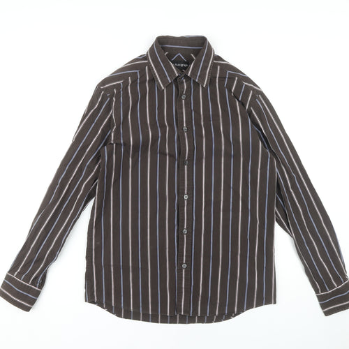 Marks and Spencer Men's Brown Striped Shirt - Size S
