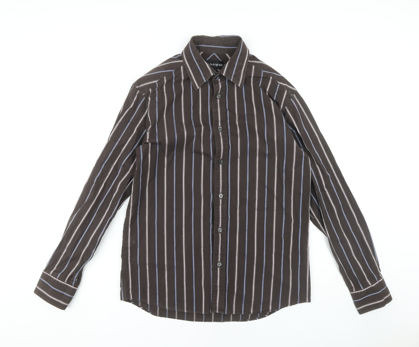 Marks and Spencer Men's Brown Striped Shirt - Size S