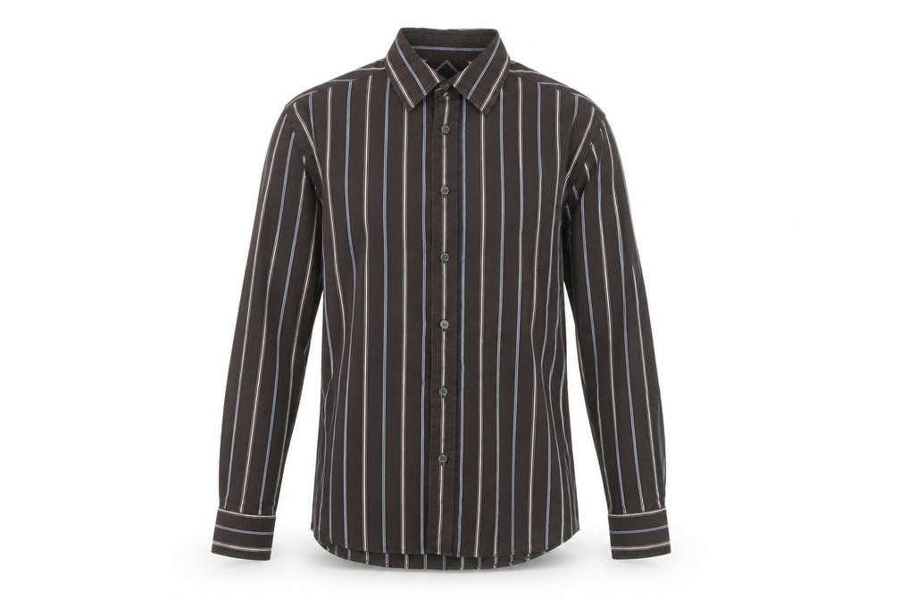 Front view of Marks & Spencer Men's Brown Striped Shirt -, size S