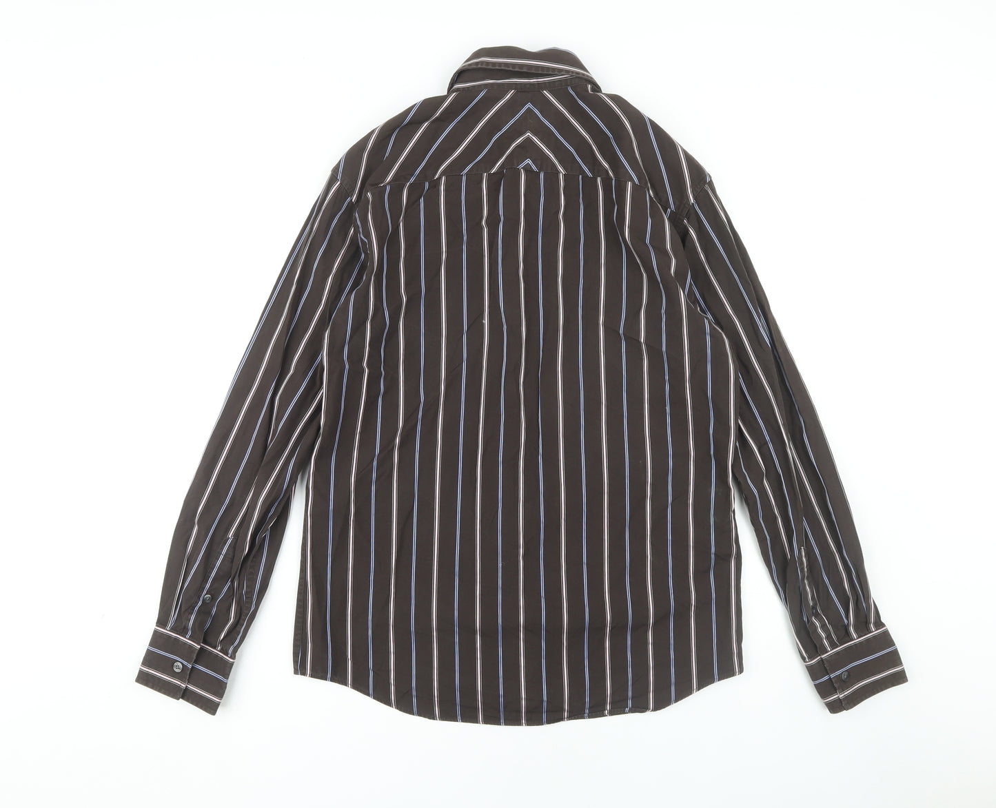 Marks and Spencer Men's Brown Striped Shirt - Size S