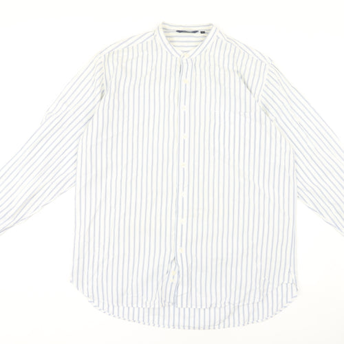 Boden Men's White Striped Long Sleeve Shirt - Large