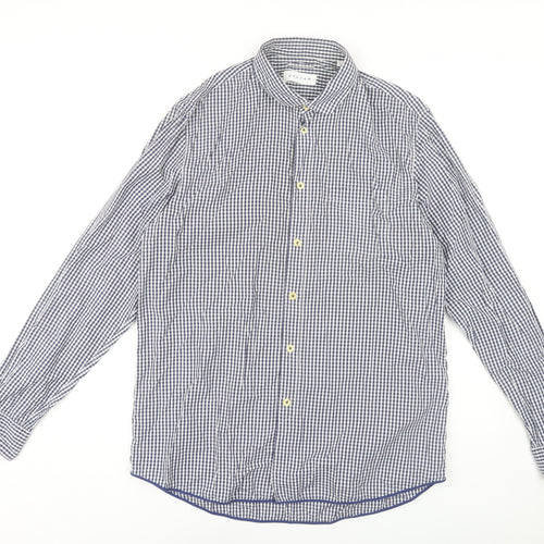 Jigsaw Men's Blue Check Cotton Button-Up Shirt, L