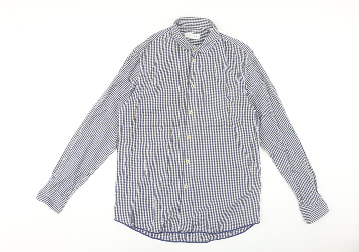Jigsaw Men's Blue Check Cotton Button-Up Shirt, L