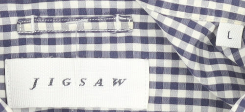 Jigsaw Men's Blue Check Cotton Button-Up Shirt, L