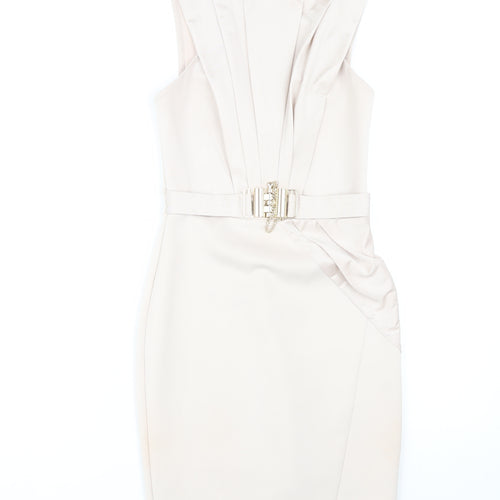 Lipsy London Ivory Sleeveless Sheath Dress - Size 8