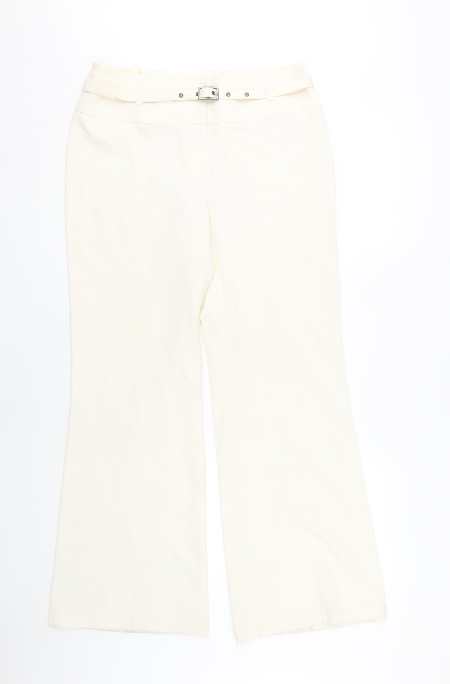 Next Women's Ivory Trousers UK 10 Belted Flared