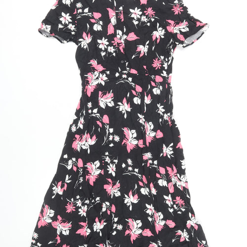 Marks and Spencer Women's Black Floral Shirt Dress Size 8