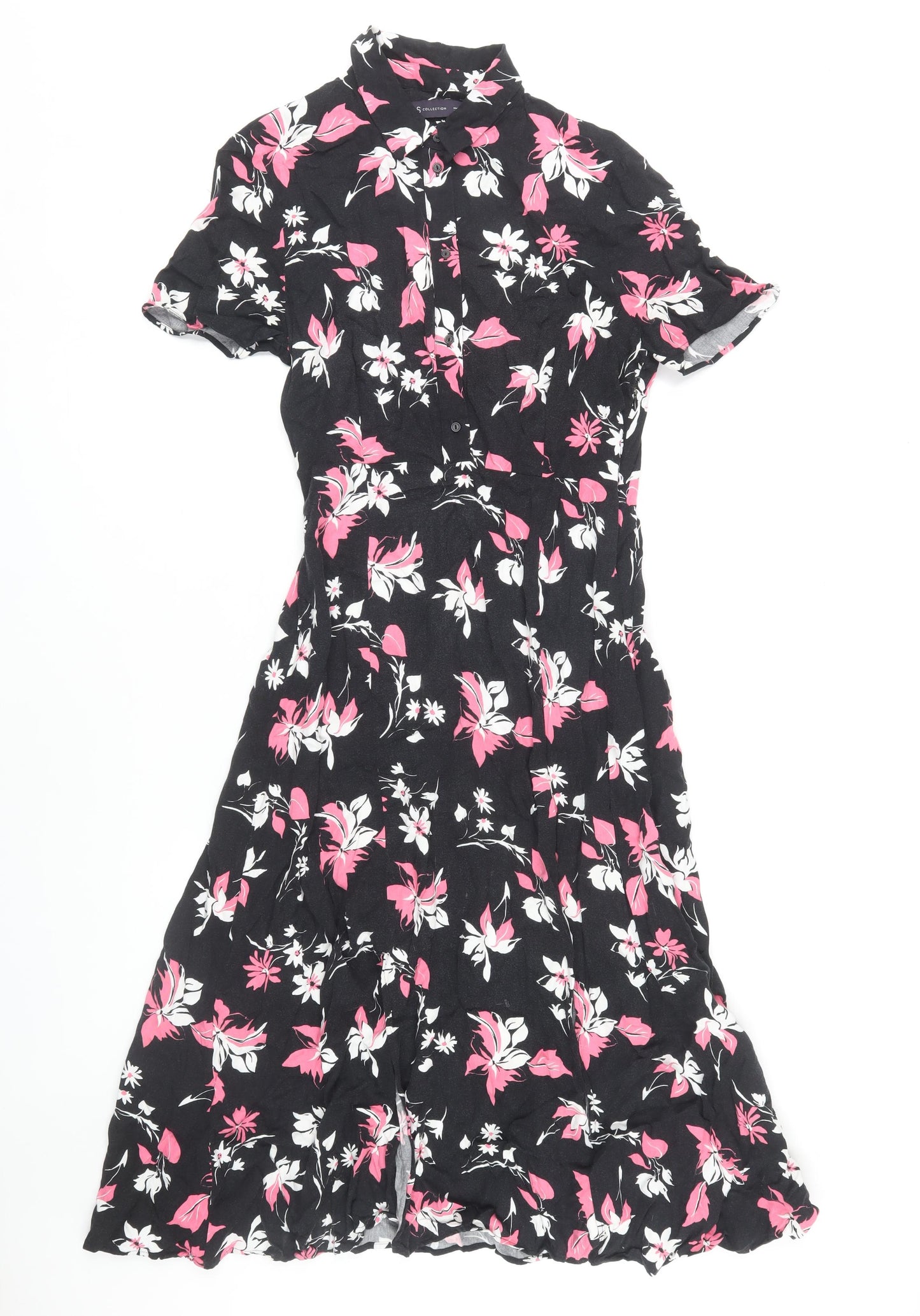Marks and Spencer Women's Black Floral Shirt Dress Size 8