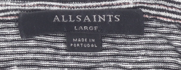 AllSaints Women's Black Stripe T-Shirt, Size L