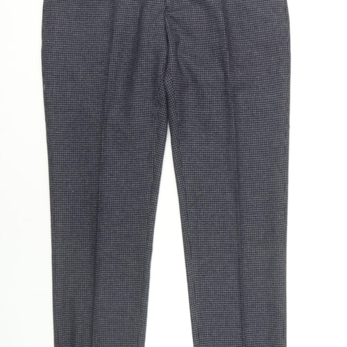 Moss London Men's Grey Check Trousers, Size 34