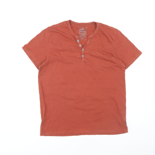Red Herring Men's Red Henley T-Shirt Large Button