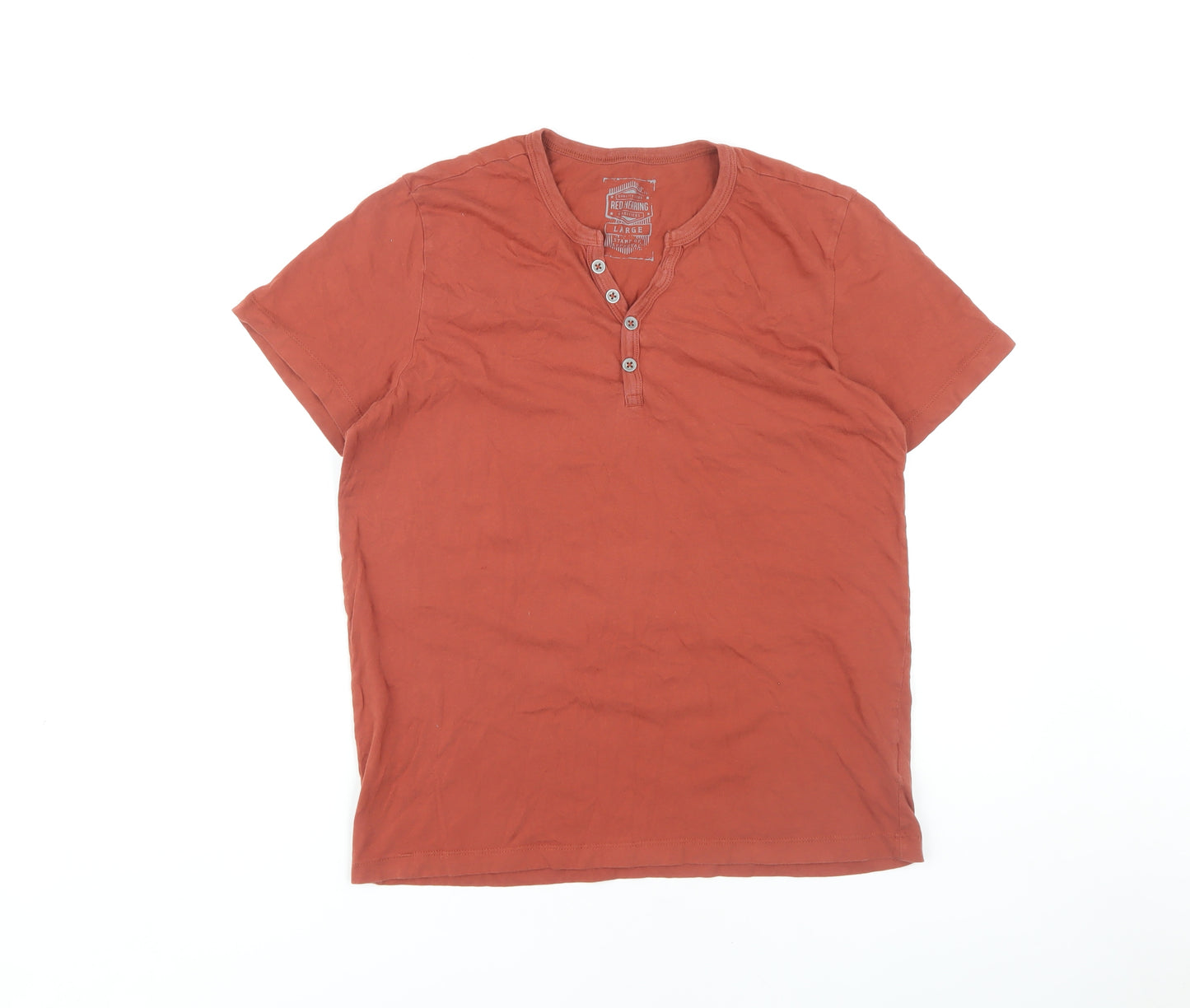 Red Herring Men's Red Henley T-Shirt Large Button