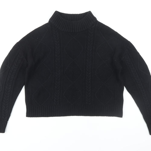 Brave Soul Women's Black Roll Neck Cable-Knit Jumper Size 14