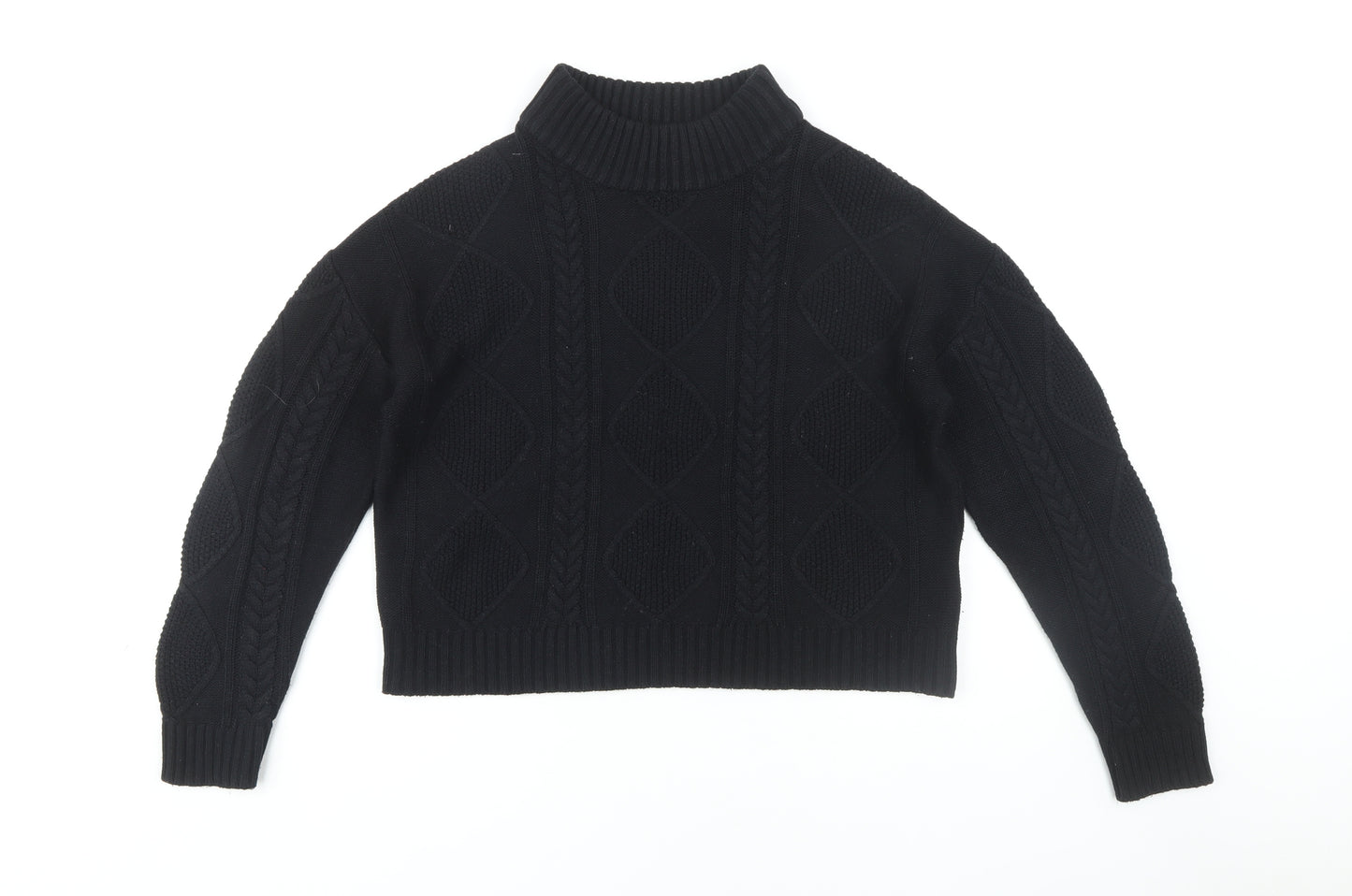 Brave Soul Women's Black Roll Neck Cable-Knit Jumper Size 14