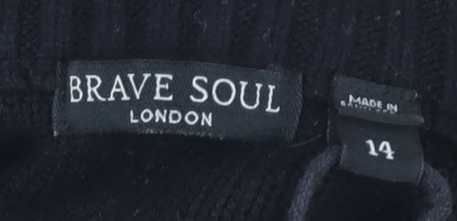 Brave Soul Women's Black Roll Neck Cable-Knit Jumper Size 14