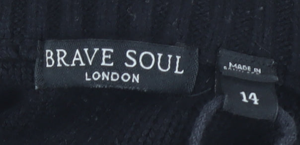 Brave Soul Women's Black Roll Neck Cable-Knit Jumper Size 14