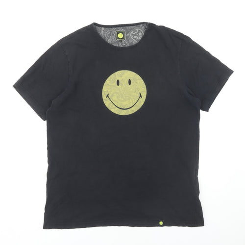 Pretty Green Men's Black Smiley Graphic T-Shirt L