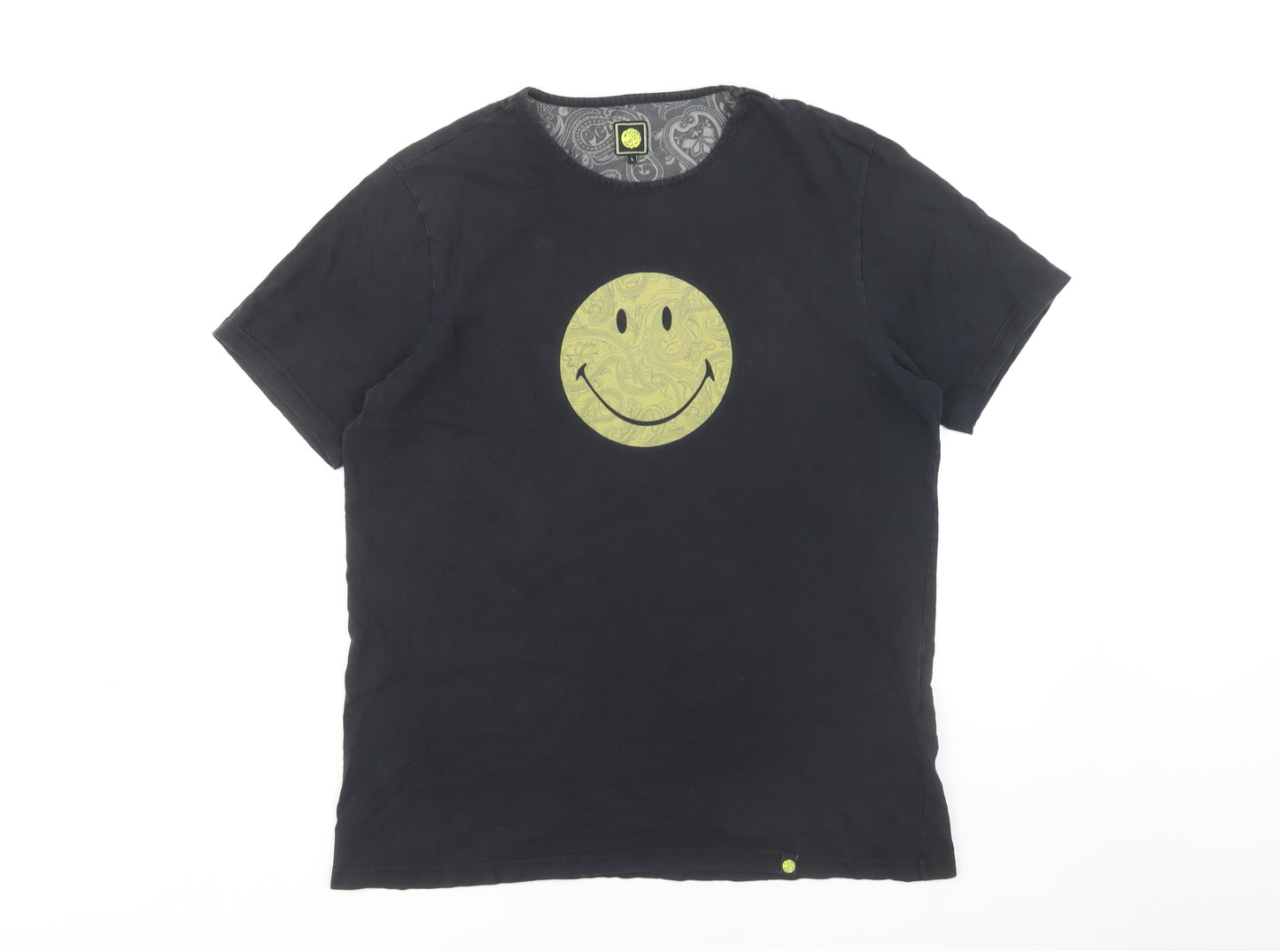 Pretty Green Men's Black Smiley Graphic T-Shirt L