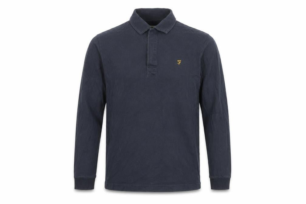 Front view of Farah Blue Men's S Long Sleeve Polo Shirt