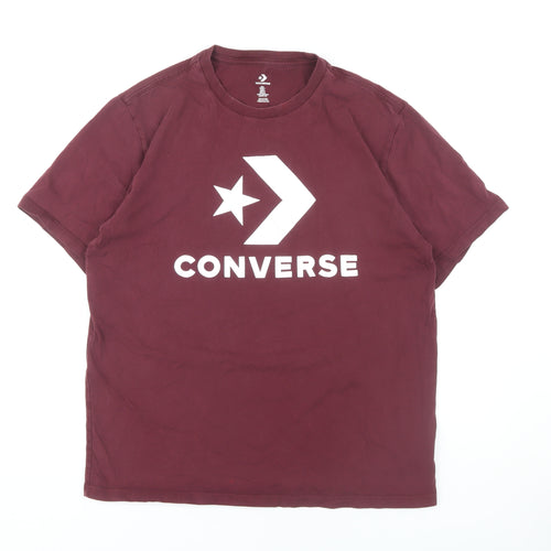 Converse Men's Red Cotton T-Shirt, L, Classic Crew Neck