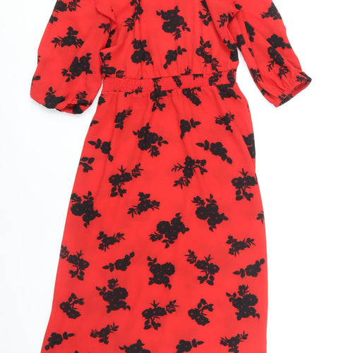 New Look Red Floral Midi Dress for Women Size 8
