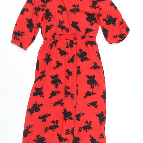 New Look Red Floral Midi Dress for Women Size 8