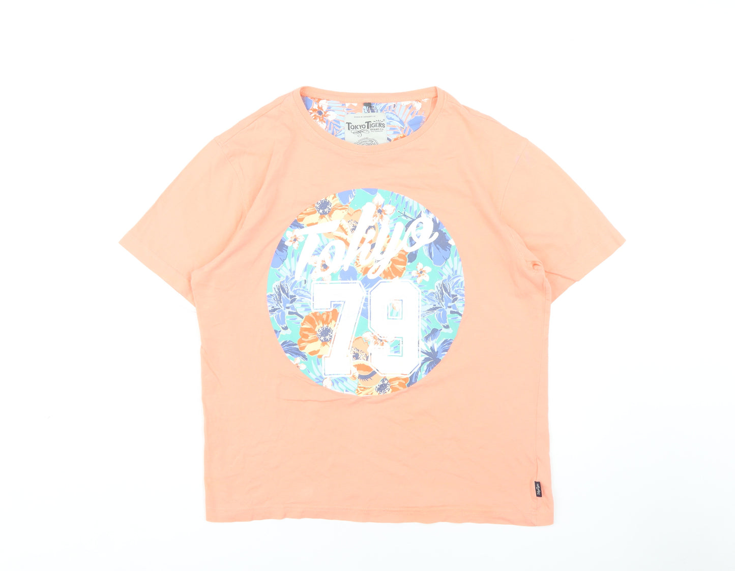 Tokyo Tigers Men's Orange Floral Graphic T-Shirt L
