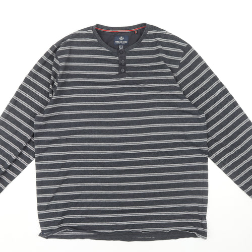 Threadbare Men's Grey Striped Long Sleeve Henley T-Shirt 2XL
