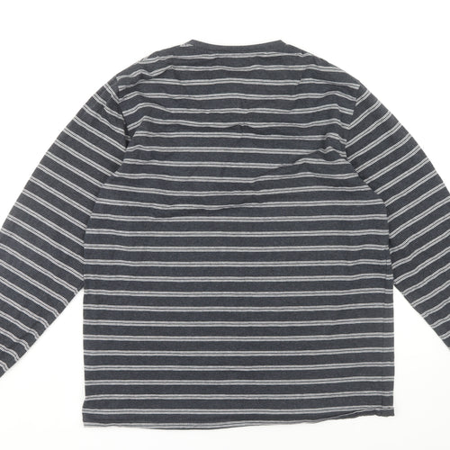 Threadbare Men's Grey Striped Long Sleeve Henley T-Shirt 2XL