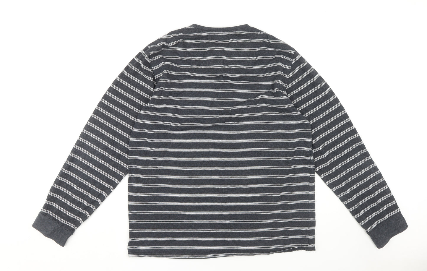 Threadbare Men's Grey Striped Long Sleeve Henley T-Shirt 2XL