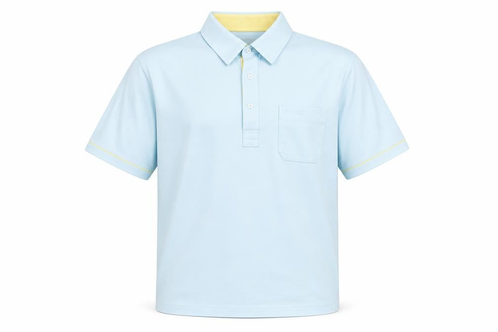 Front view of Pegasus Men's Blue Short Sleeve Polo - Medium