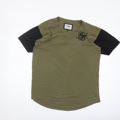 Sik Silk Men's Green Crew Neck T-Shirt with Logo, Size L