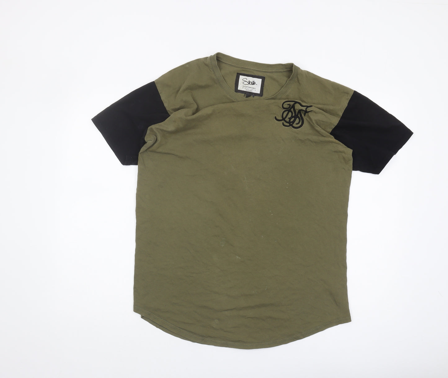 Sik Silk Men's Green Crew Neck T-Shirt with Logo, Size L