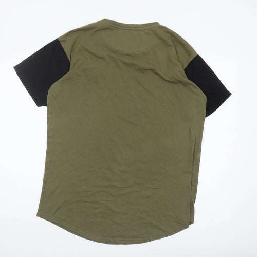 Sik Silk Men's Green Crew Neck T-Shirt with Logo, Size L