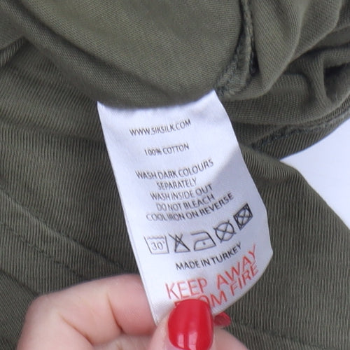 Sik Silk Men's Green Crew Neck T-Shirt with Logo, Size L