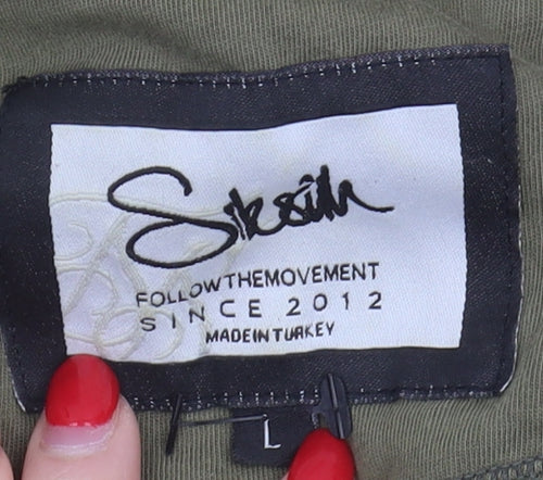 Sik Silk Men's Green Crew Neck T-Shirt with Logo, Size L