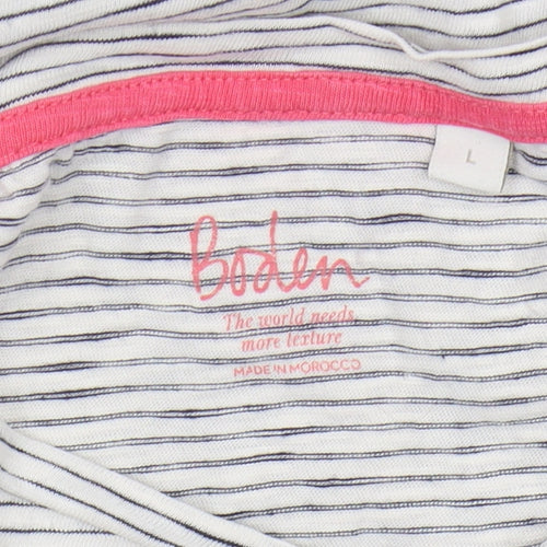 Boden Women's L Striped T-Shirt, 3/4 Sleeve, White