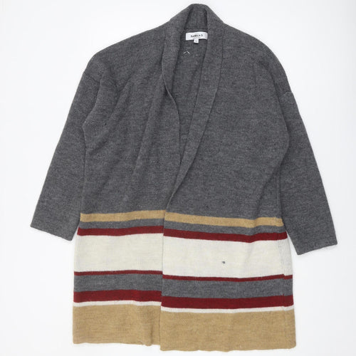 Isabella D. Women's Grey Striped Open Front Cardigan (Size L)