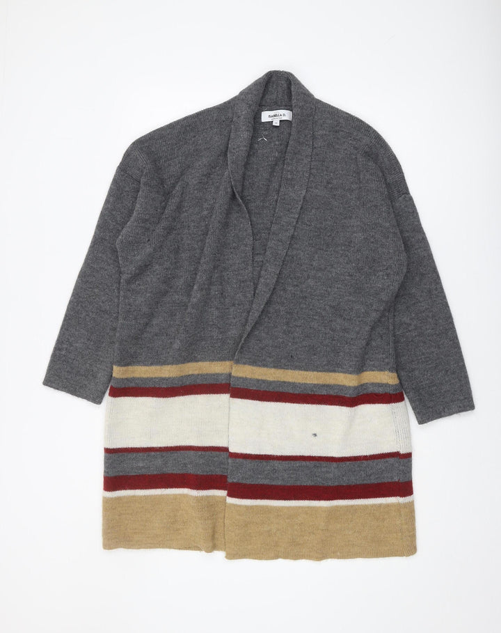 Isabella D. Women's Grey Striped Open Front Cardigan (Size L)
