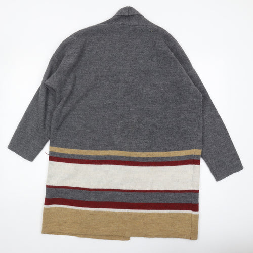 Isabella D. Women's Grey Striped Open Front Cardigan (Size L)
