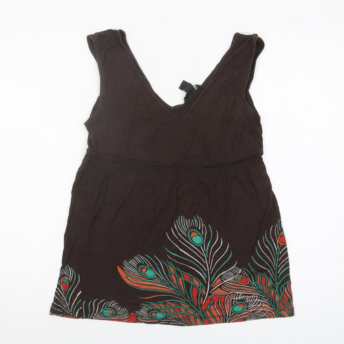H&M Women's Brown Floral V-Neck Tunic Tank XS