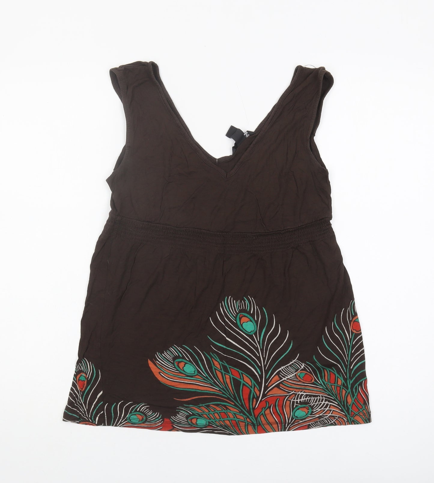 H&M Women's Brown Floral V-Neck Tunic Tank XS