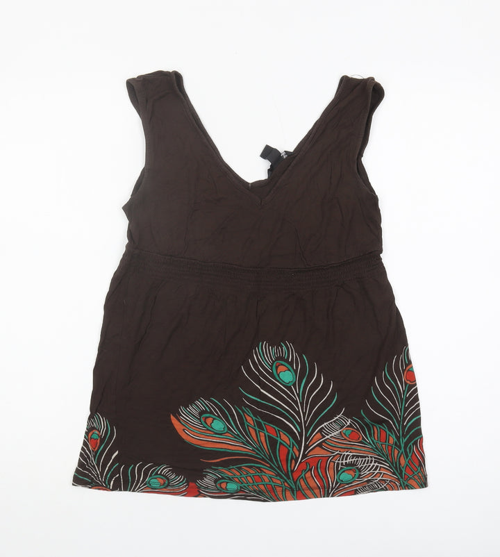 H&M Women's Brown Floral V-Neck Tunic Tank XS