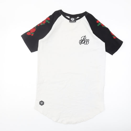 Bee Inspired Men's Black & White Rose T-Shirt, Size S