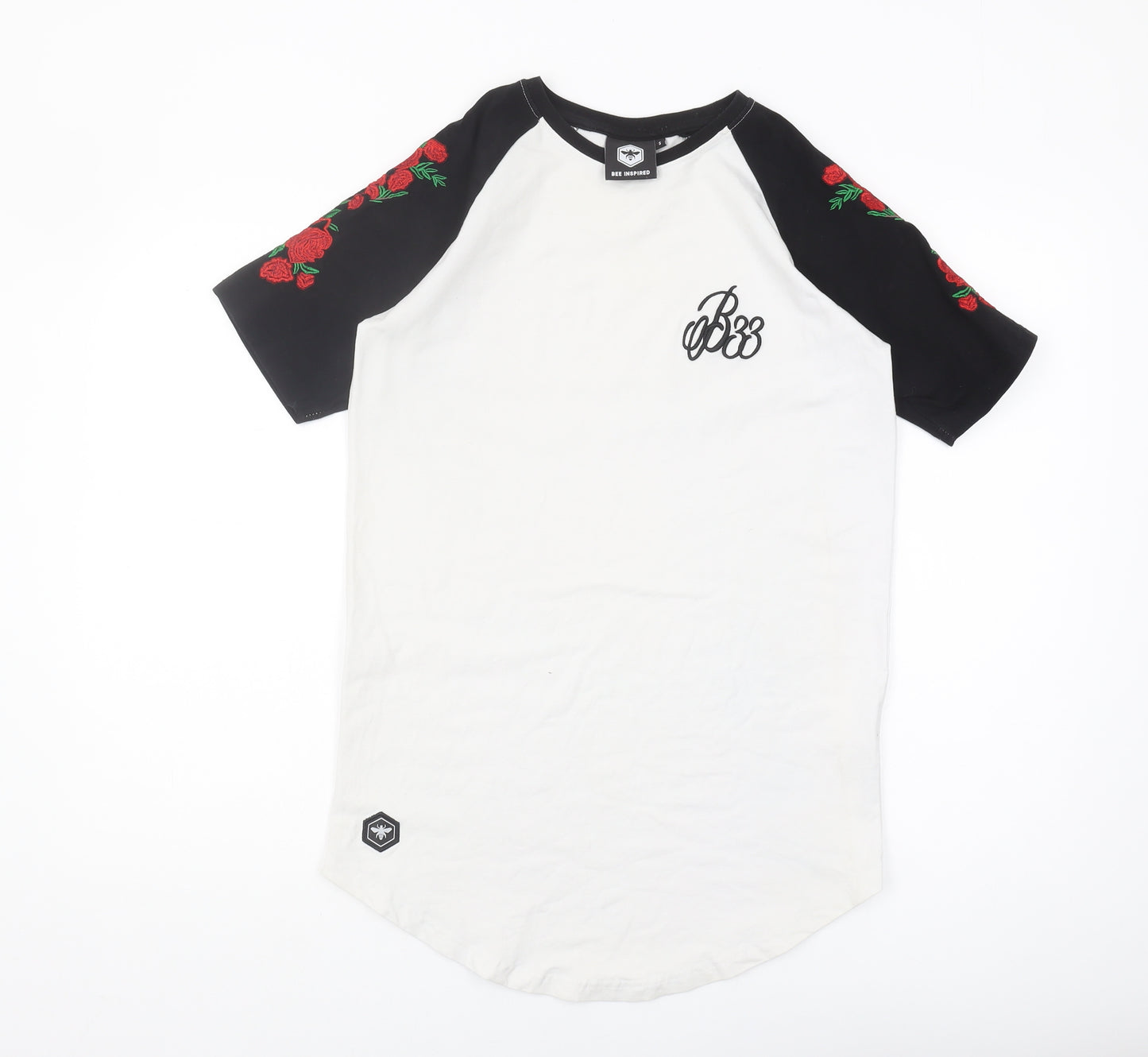 Bee Inspired Men's Black & White Rose T-Shirt, Size S