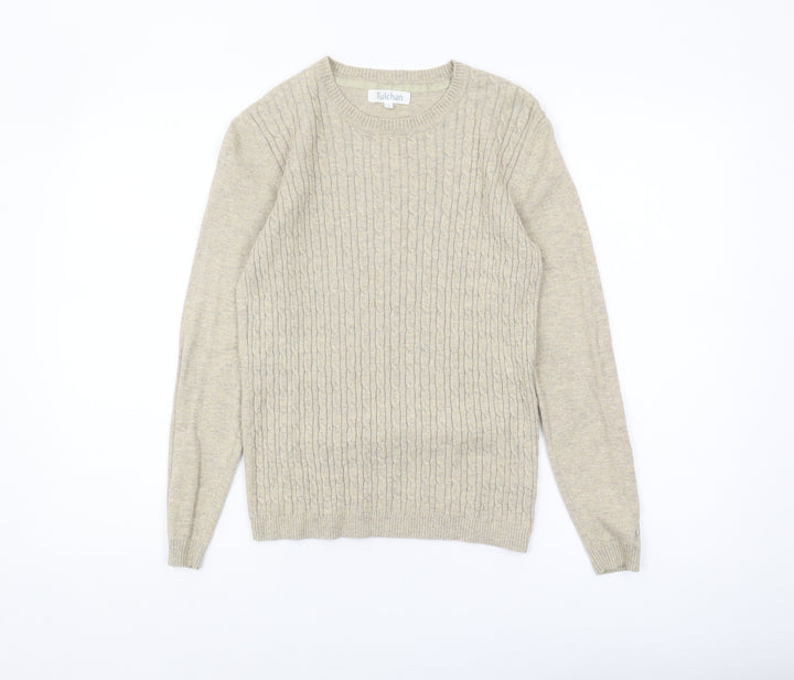 Tulchan Beige Cable-Knit Women's Jumper, Size S