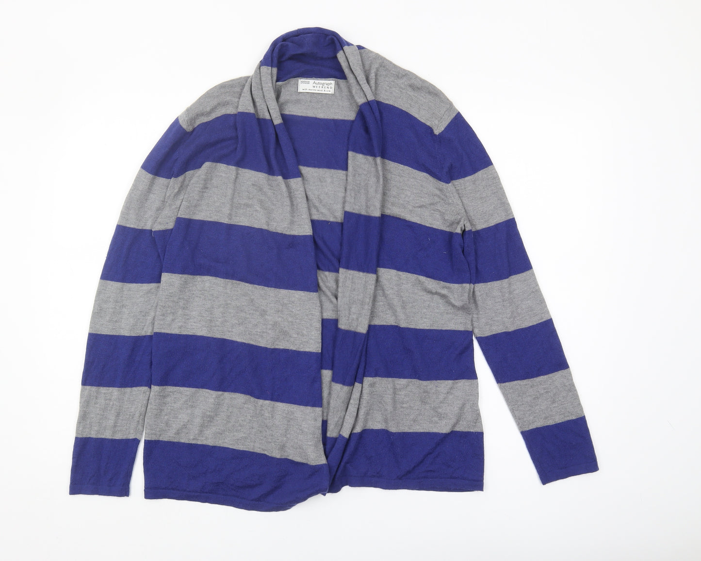 Marks and Spencer Women's Blue Striped Open Front Cardigan Size 14