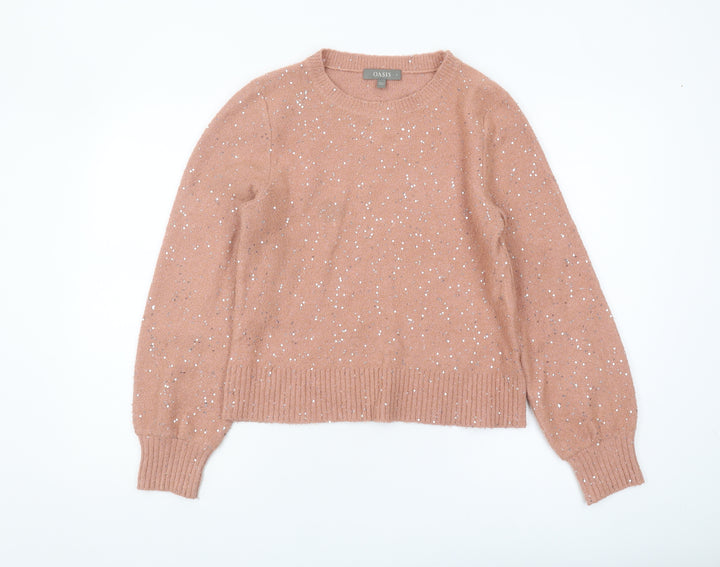 Oasis Women's Pink Pullover Jumper, Size S, Sequin Detail